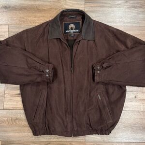 WEATHERPROOF VINTAGE Brown Soft-shell Insulated Bomber Jacket W/ Leather Trim XL